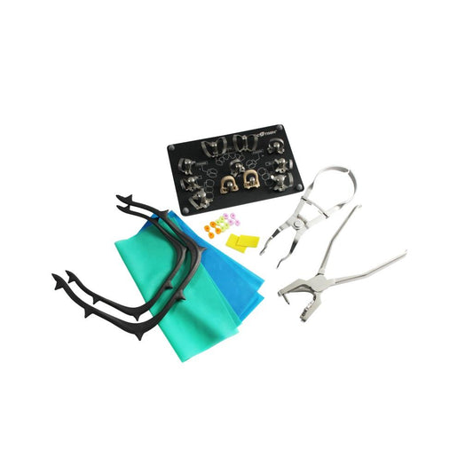 Rubber Dam Set (Rubber Barrier*2, Punch*1, Clamp*1, Face Bow*2, Silicone Wedge*20, Wedge Wire*320, Rubber Barrier Clip*11)