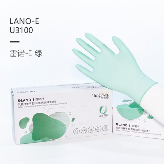 Green Powder Free Latex Inspection Gloves Renault E 50 pairs/box