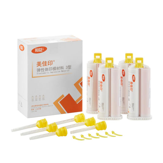 Dental Light Body Silicone Impression Material Rubber Elastomeric Initial Hand Adjustable Mixing Tips Gun Molds Dentist Tool 50ml *4 per Box