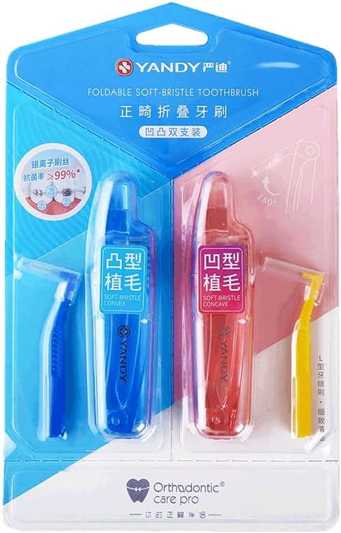 YANDY Orthodontic Toothbrush for Braces Brackets 2 Count,Folding Travel Toothbrush,Easy to Carry,Individual Box