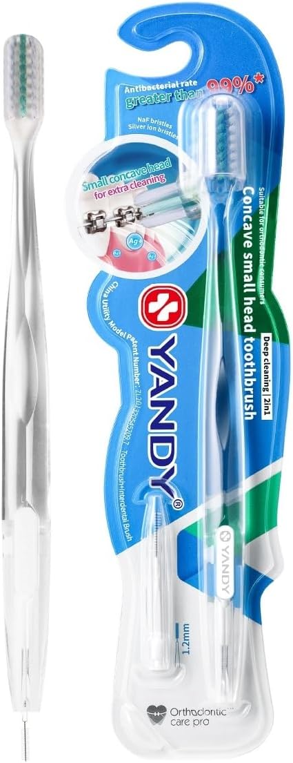 YANDY Concave Orthodontic Toothbrush for Braces Brackets, Pack of 1,Tail Self-Contained Interdental Brush, Soft Bristles