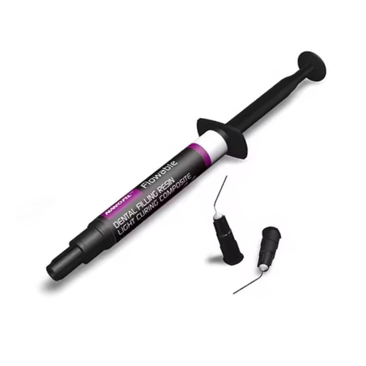 Resina de relleno dental fotopolimerizable, composite fluido, 3 g/jeringa