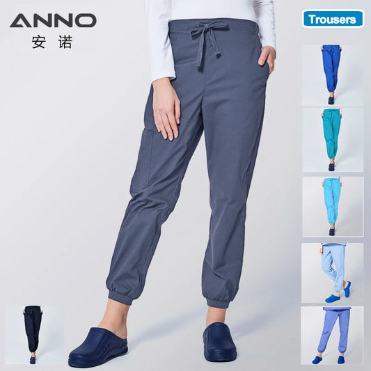 ANNO Work Trousers Doctor Nurse Uniform Bottoms Elastic Cuffs Dental Medical Clothing Scrub Nursing Pencil Jogger Pants