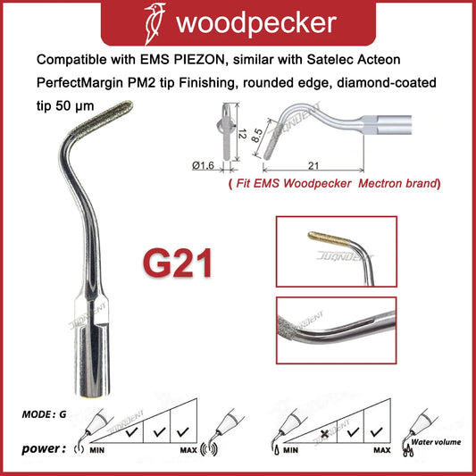 Original Woodpecker Scaler Tips Dental Ultrasonic Scaling Tip With Diamond G20 G21 Fit EMS Mectron Scaler Handpieces G21 Scaler Tips