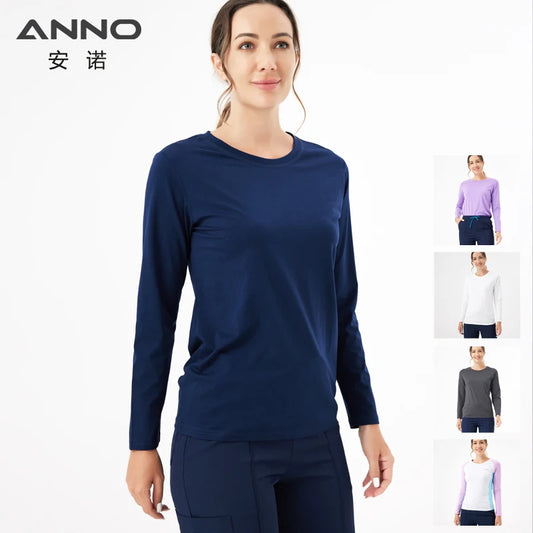 ANNO Keep Warm Under Shirt Long Sleeves Cotton Hospital Scrubs Accessories Equipment Unisex Body O Neck Inside Bottoming Cloths