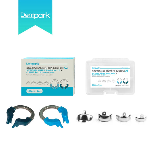 Dentpark Dental Sectional Matrix System Set C2 100pcs Matrix Bands &2 NITI Nickel-Titanium Alloy Clamp Ring R6 Dentistry Tools