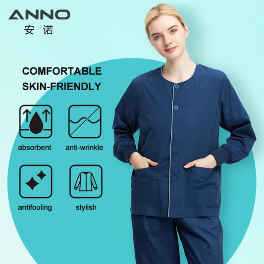 Long Sleeves Scrubs Jackets Pretty Outfit Soft Nurse Out Coat Doctor Hospital Nursing Staff Uniforms Autumn Winter Work Wear