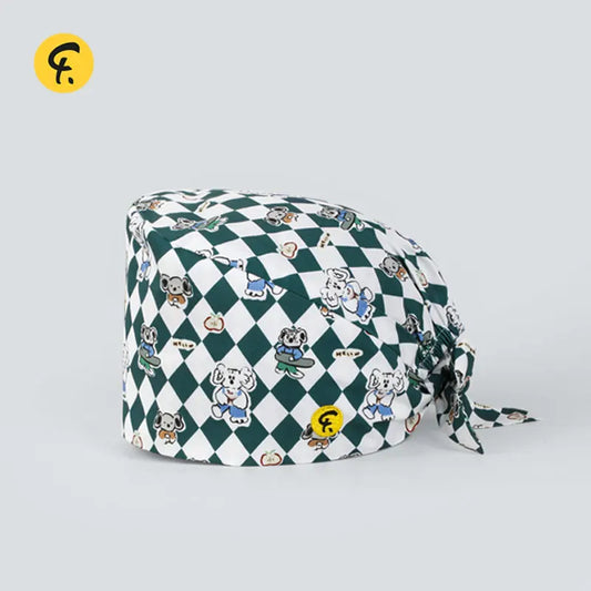 100% Cotton Scrub Caps Wth Sweatband Unisex Dentist Hospital Doctor Work Surgical Hats Man Women Carton Print Nursing Head Dress FRH01-X146