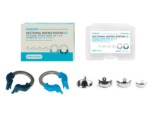 Dentpark Dental Sectional Matrix System Set C2 100pcs Matrix Bands &2 NITI Nickel-Titanium Alloy Clamp Ring R6 Dentistry Tools C2 Set