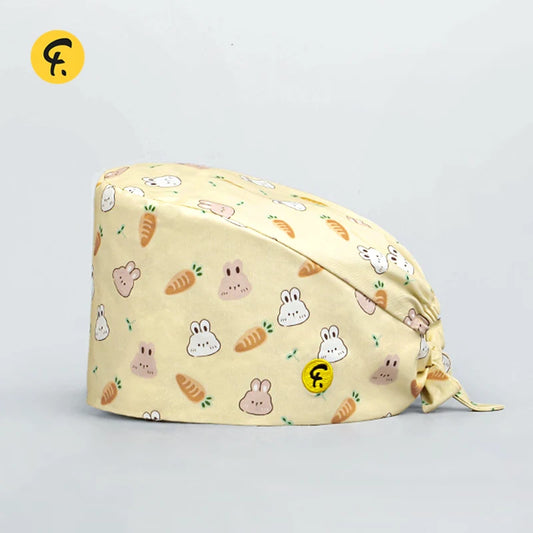 100% Cotton Scrub Caps Wth Sweatband Unisex Dentist Hospital Doctor Work Surgical Hats Man Women Carton Print Nursing Head Dress FRH01-X137