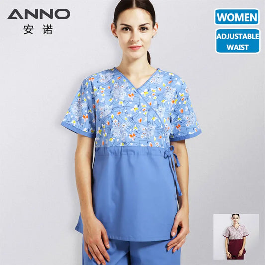 ANNO Women Hospital Nurse Uniform with Adjust Waist Body Scrubs Tops Pretty Clinic Paramedic Clothing Cosmetologist Coveralls