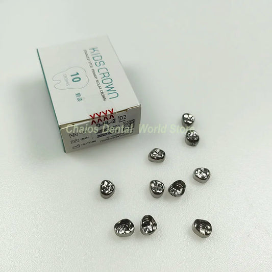 SHINHUNG Dental Crown Kids Primary Molar Refill Stainless Steel for Lower Left/Right 1st/2nd Crowns Molar Teeth 10Pcs/Box