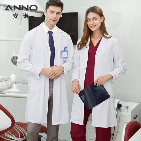 White Doctor Coats 99%Polyester 1%Conductive wire Antibacterial Anti-static Lab Uniforms Hospital Pharmacy Chemistry Gown