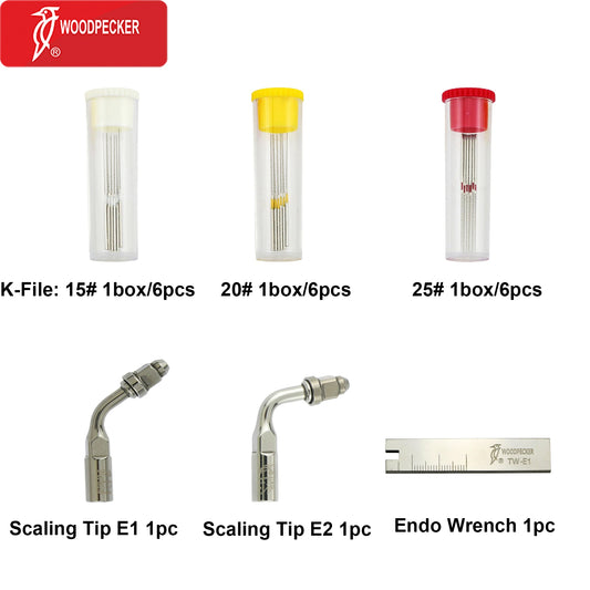 Woodpecker Dental Ultrasonic Perio Scaler Tips Root Canal Cleaning Kit U-file E1 E2 Wrench Fit EMS UDS Scaler Handpiece Surgical