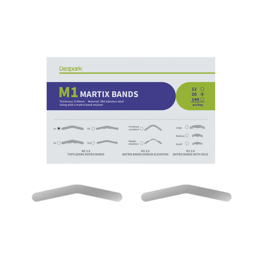 20pcs Dentpark Dental Matrix Bands M1 Tofflemire Margin Elevation Large Increased Curvature Sectional Contoured Matrices Dentist Size1