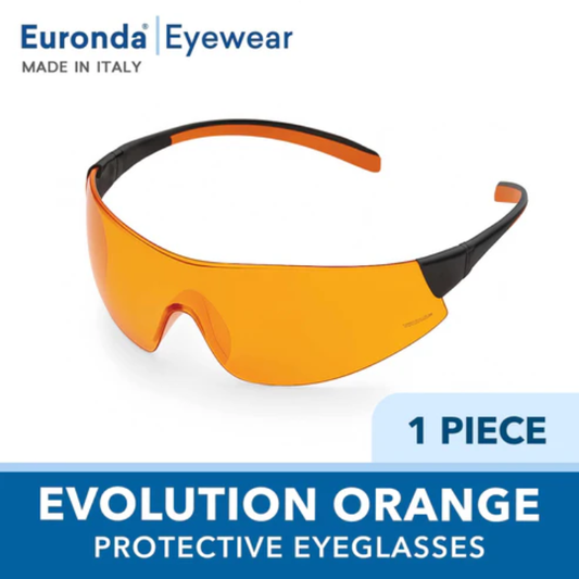 Evolution Orange Protective Eyeglasses | UV400 & Blue Light Protection | Lightweight Anti-Fog & Anti-Scratch Safety Eyewear | Euronda Monoart