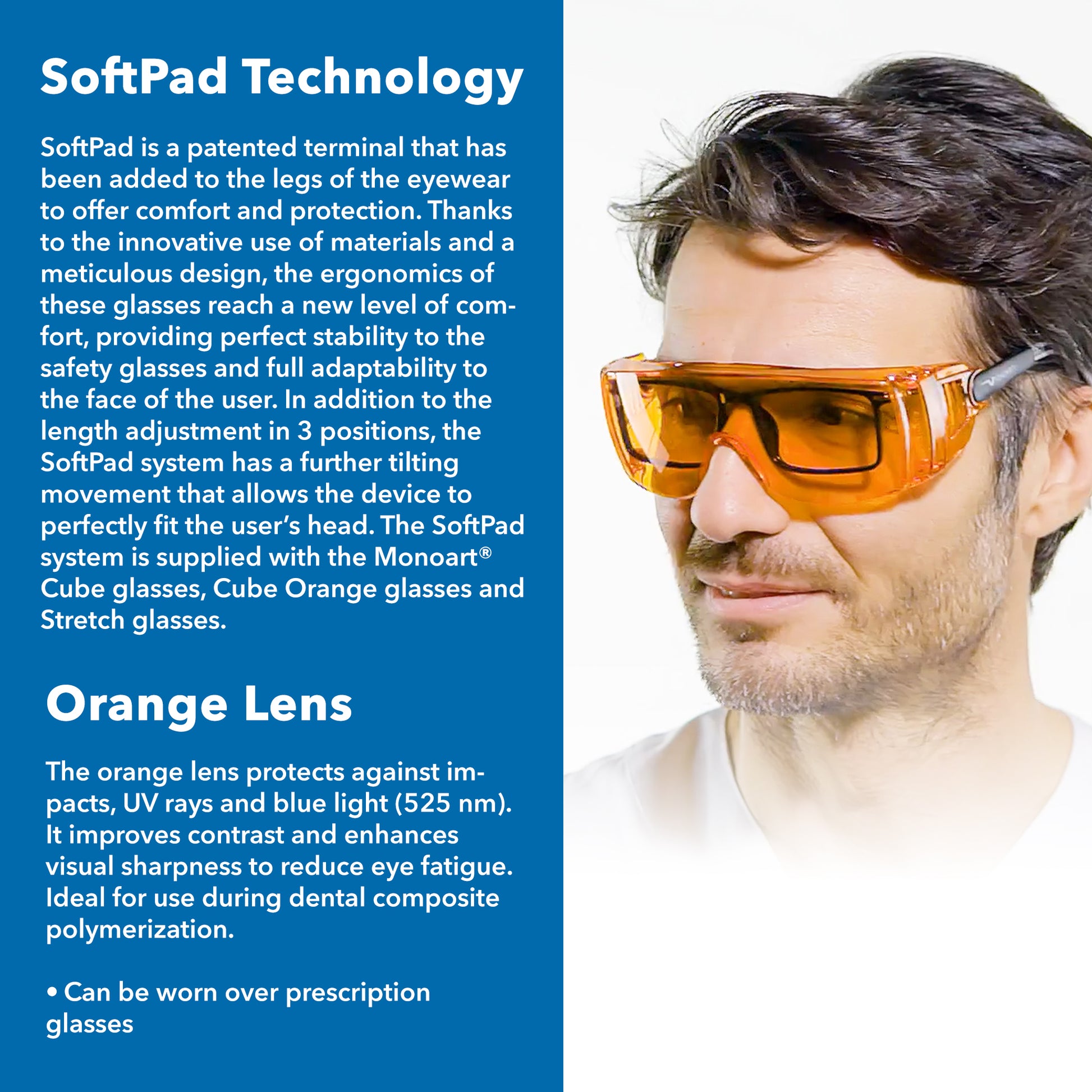 Light Orange Protective Over-Eyeglasses | UV400 & Blue Light Protection | Anti-Fog & Anti-Scratch Safety Eyewear | Euronda Monoart
