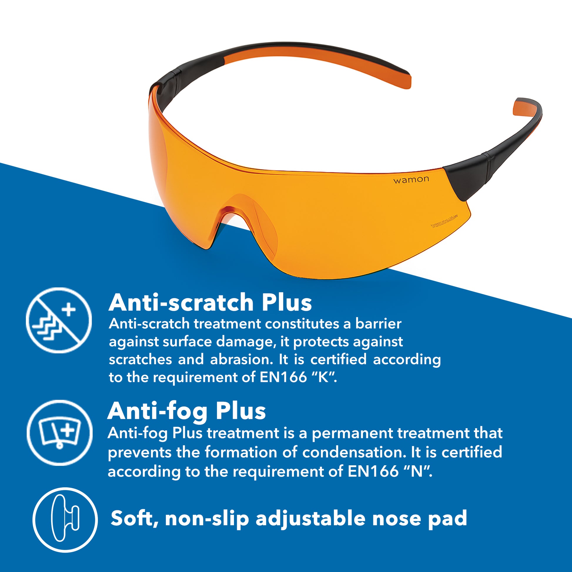 Evolution Orange Protective Eyeglasses | UV400 & Blue Light Protection | Lightweight Anti-Fog & Anti-Scratch Safety Eyewear | Euronda Monoart
