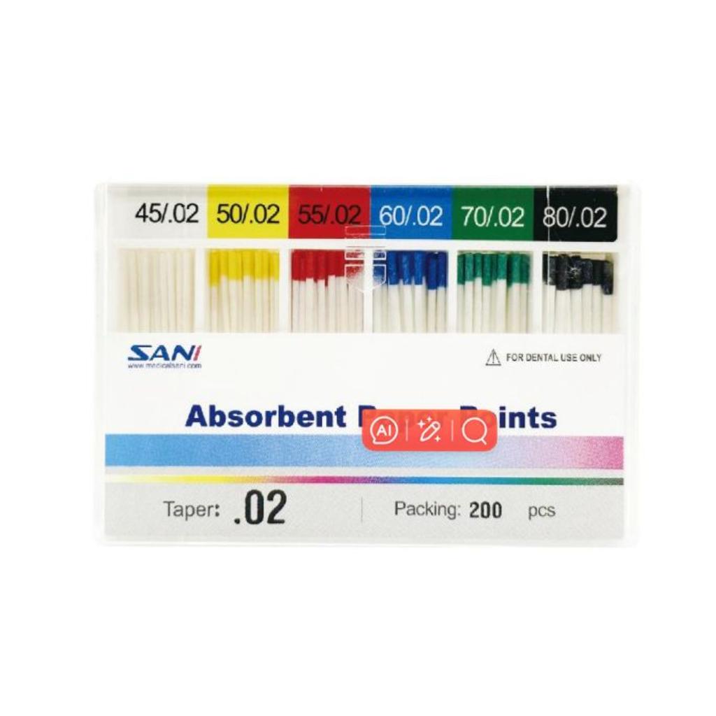 SANI Absorbent Paper Points (02 Taper) , Non Length Mark 200pcs/box 02 15-40