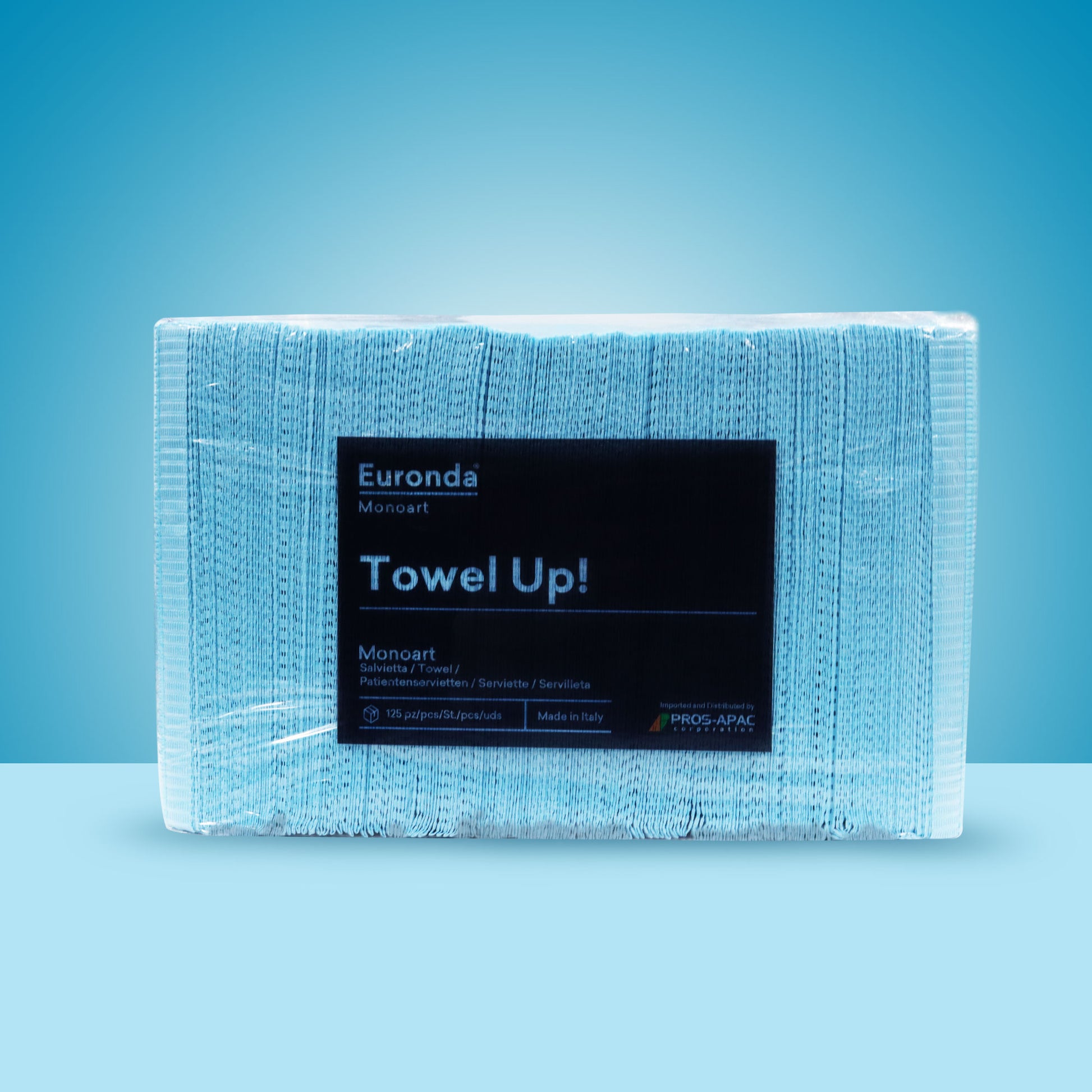 Towel Up 50 pcs Euronda Monoart - Highly Absorbent Disposable Dental Patient Bib Light Blue