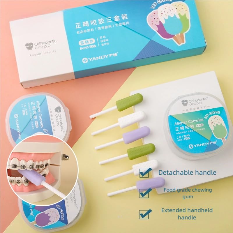 YANDY Dental Aligner Chewies, 6-Pack Silicone Orthodontic Chompers Aligner Trays Seaters,Ice-cream mode,Chewies for Invisalign Aligners