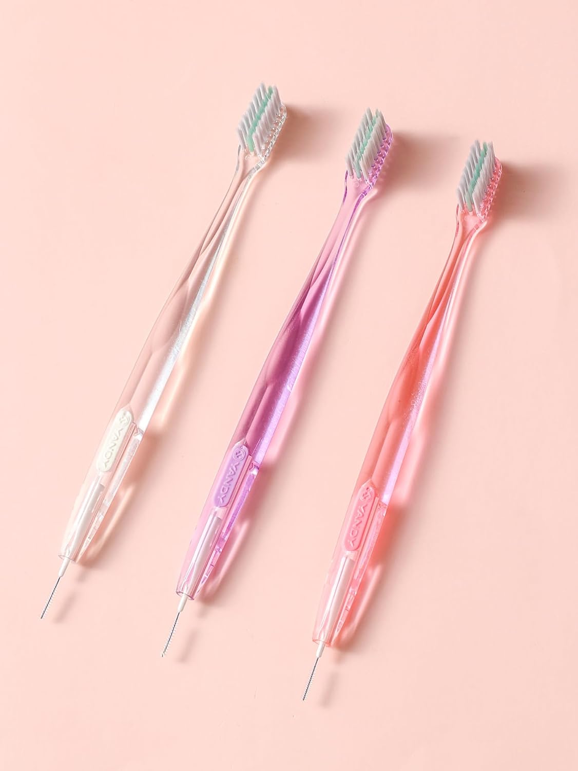 YANDY Concave Orthodontic Toothbrush for Braces Brackets, Pack of 3,Tail Self-Contained Interdental Brush, Soft Bristles