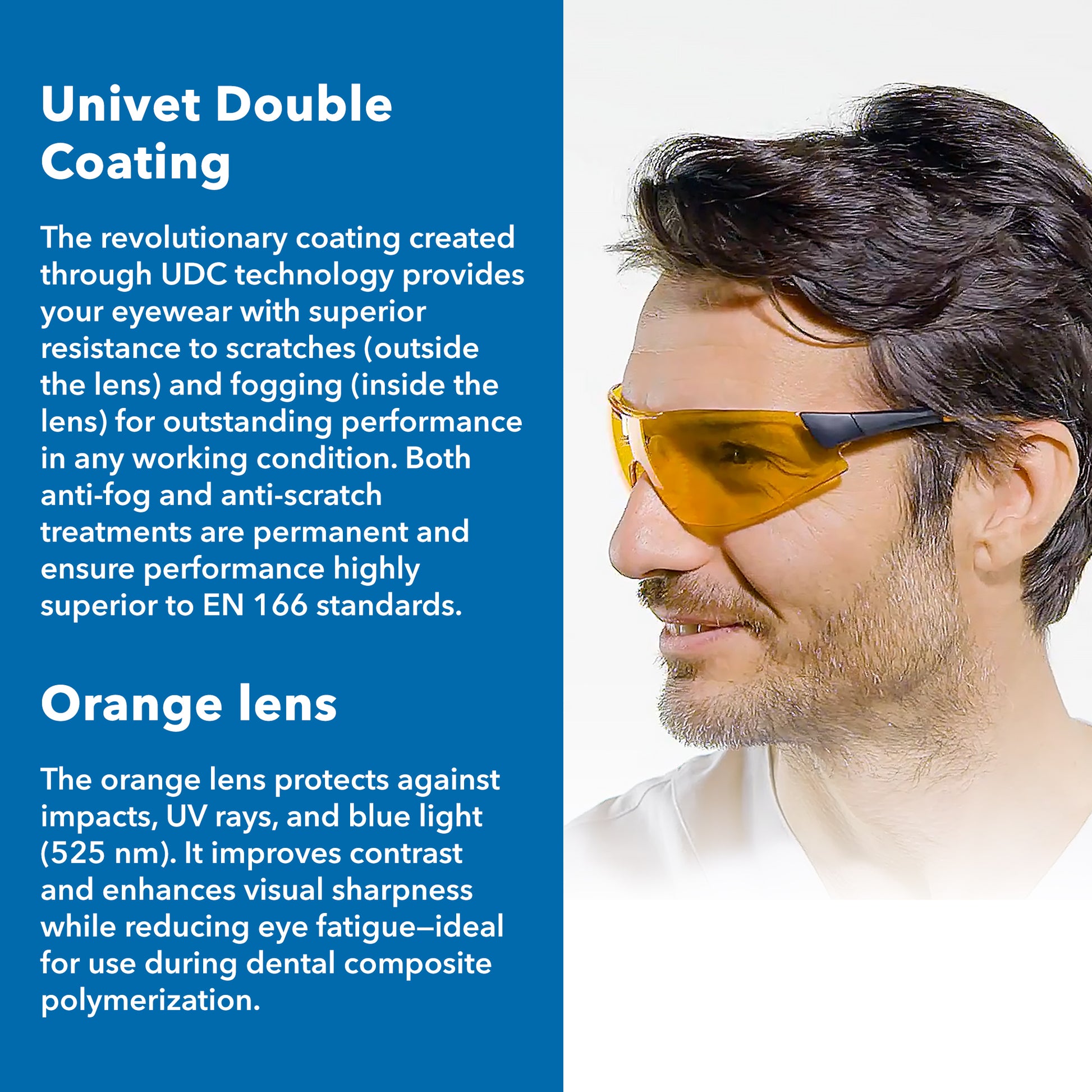 Evolution Orange Protective Eyeglasses | UV400 & Blue Light Protection | Lightweight Anti-Fog & Anti-Scratch Safety Eyewear | Euronda Monoart