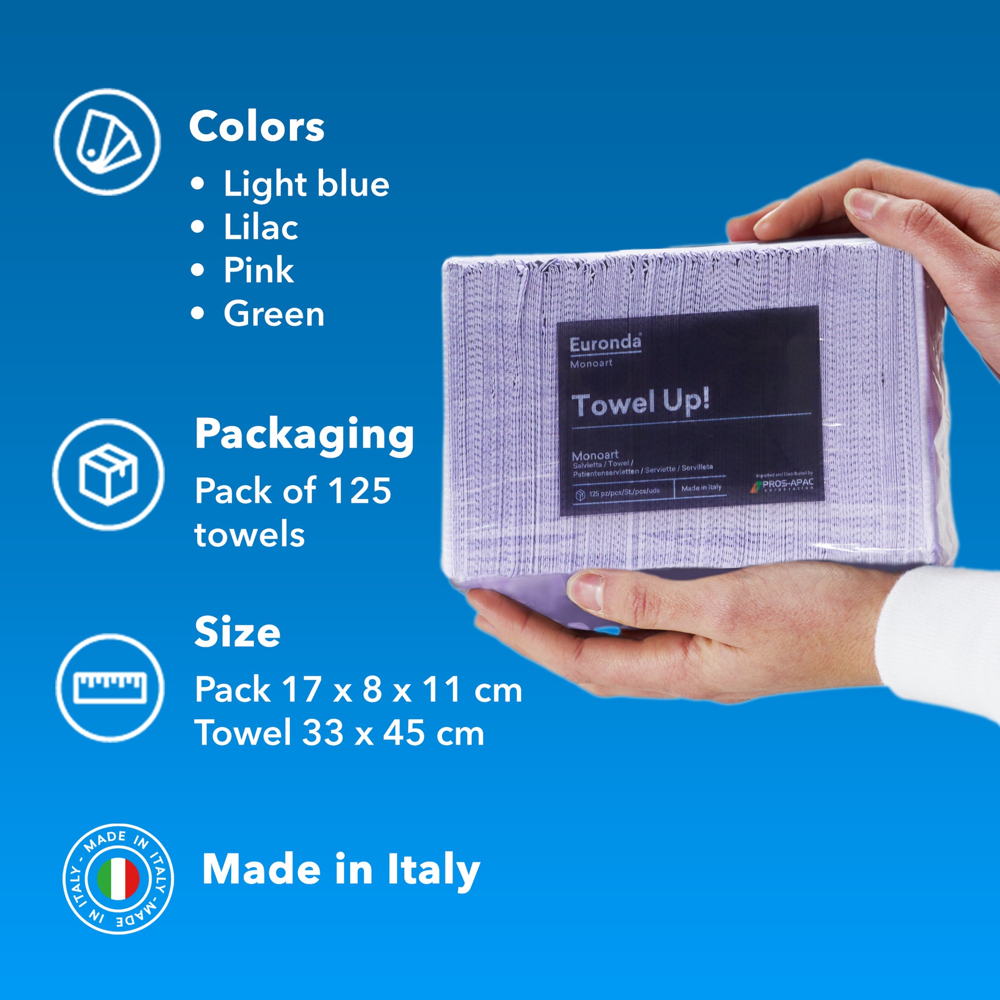 Towel Up 50 pcs Euronda Monoart - Highly Absorbent Disposable Dental Patient Bib