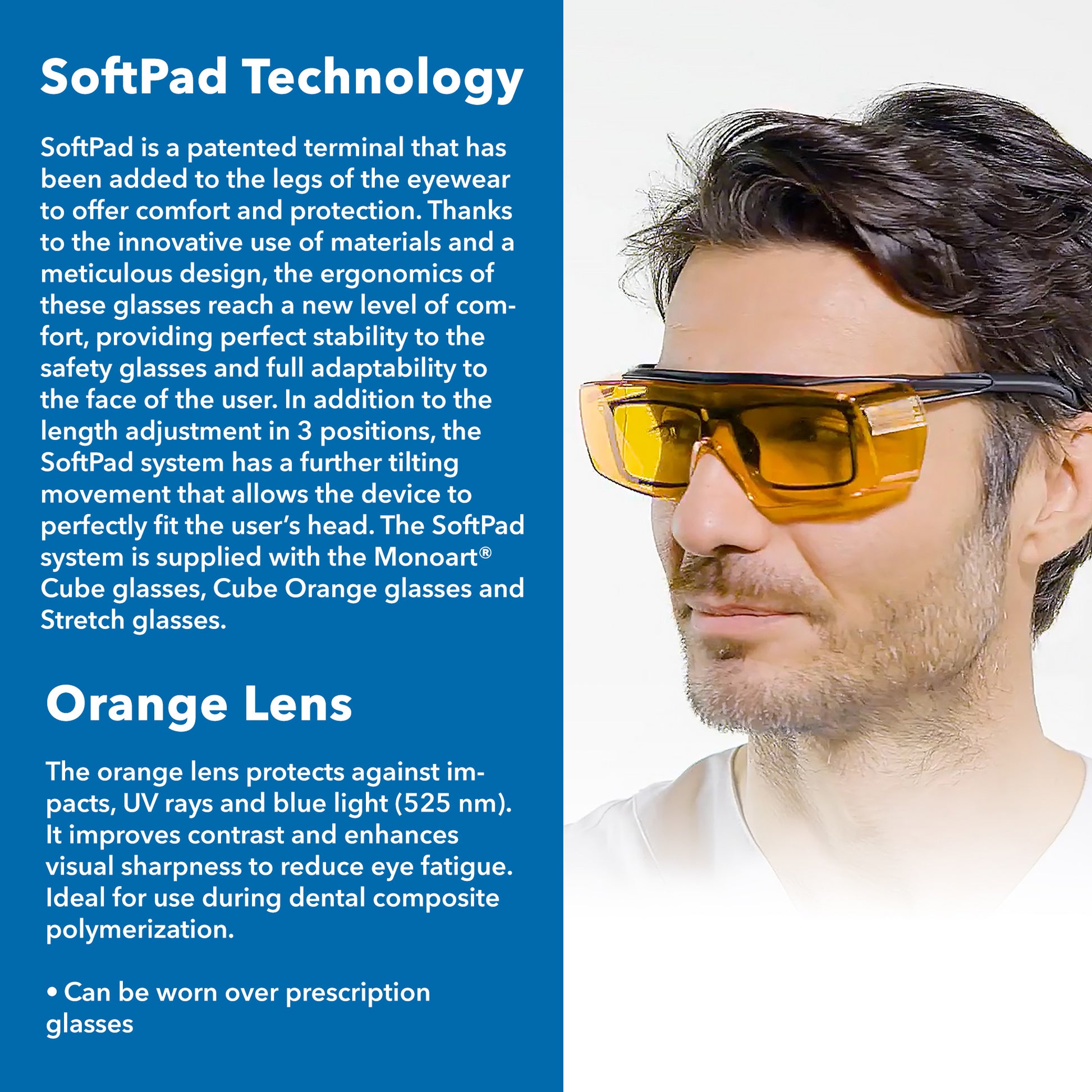 Cube Orange Protective Over-Eyeglasses | UV400 & Blue Light Protection | Anti-Fog & Anti-Scratch Safety Eyewear | Euronda Monoart