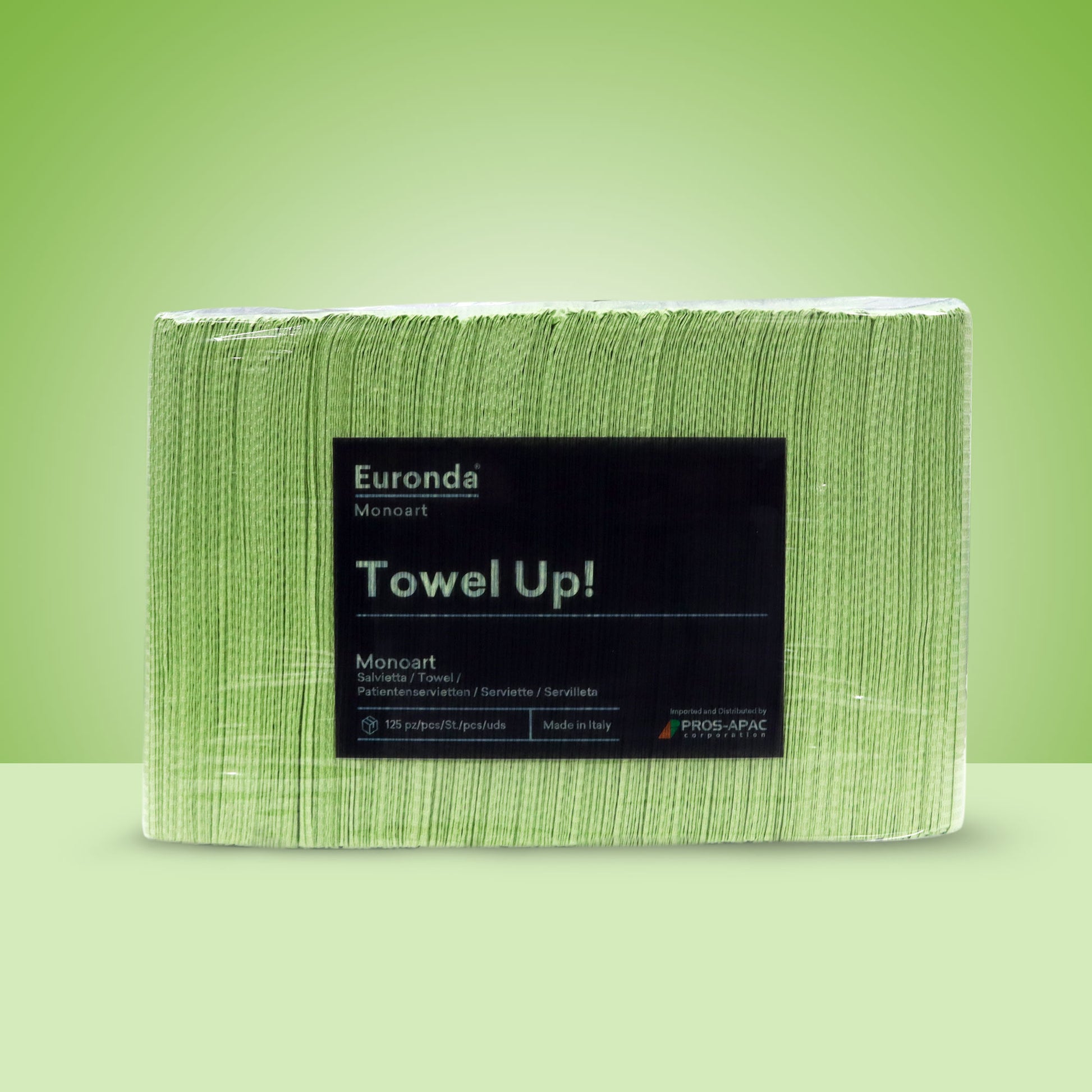 Towel Up 50 pcs Euronda Monoart - Highly Absorbent Disposable Dental Patient Bib Green