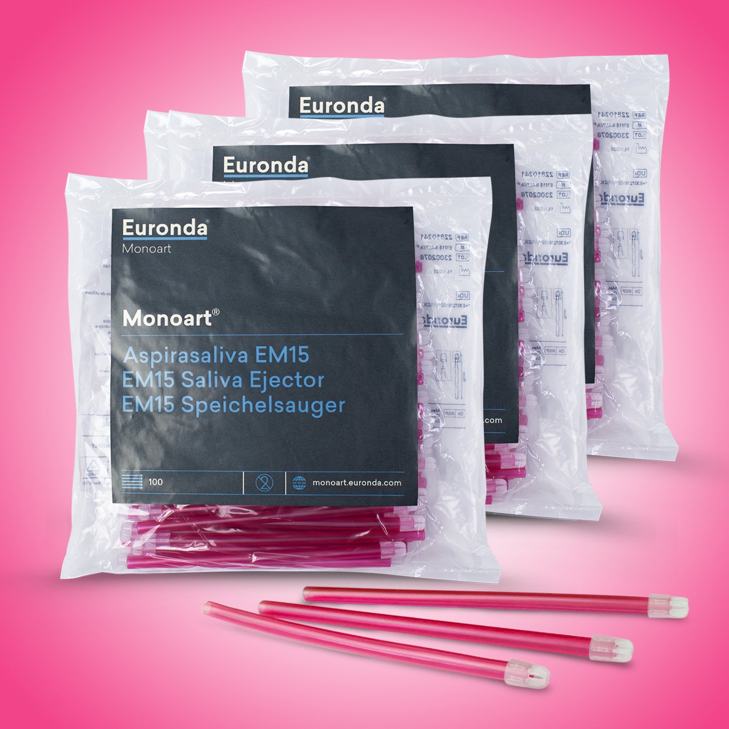 Saliva Ejector | Euronda Monoart (3 PACKS BUNDLE PROMO) – Made in Italy | Non-toxic PVC, Phthalate-free (PROS APAC Dental) Pink
