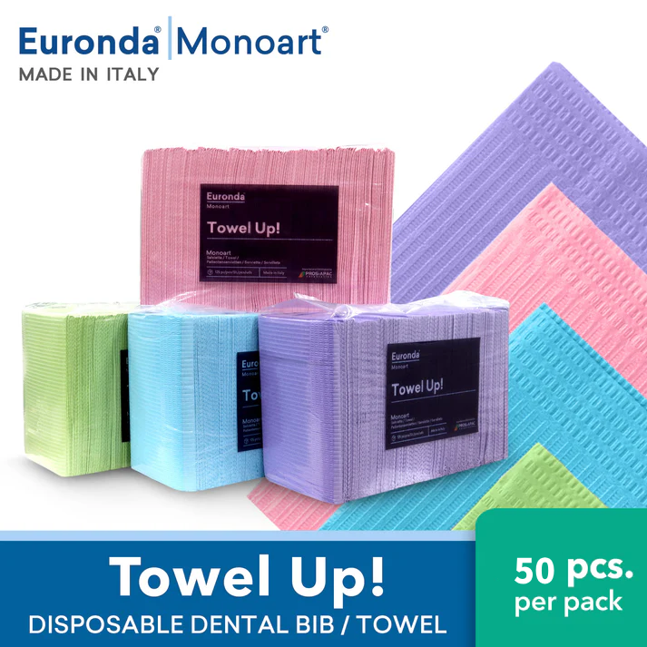 Towel Up 50 pcs Euronda Monoart - Highly Absorbent Disposable Dental Patient Bib