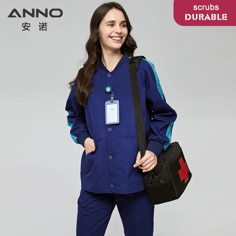 Long Sleeves Scrubs Jacket Pretty Outfit Nurse Out Coat Doctor Shirt Hospital Nursing Staff Uniforms Autumn Winter Work Wear