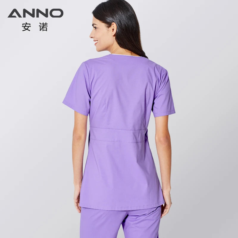 ANNO Scrubs Set Body Nurse Uniform For Women Clinical Clothing Shirt Pant Beauty Salon Wok Wear Nursing Gown