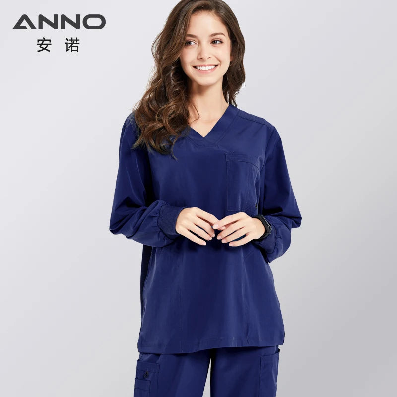 ANNO Nurse Uniform Non Stick Hair Fabric Pet Hospital Clothes Scrubs Set Work Doctor Suit Stretch Elasticity Cool Material