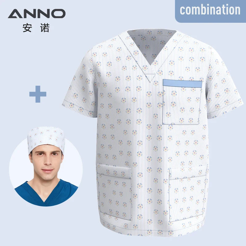ANNO Hospital Staff Medical Nursing Uniforms Clothing Scrub Tops for Male Female Dental Clinic Supplies Nurse Uniforms Shirt
