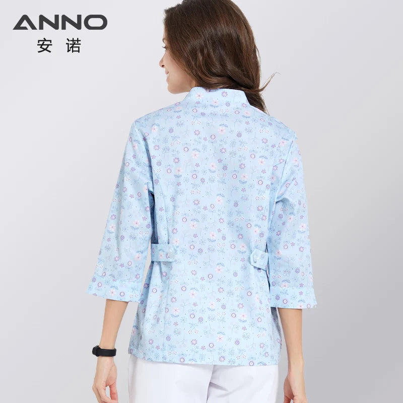 ANNO Hospital Staff Scrubs Three Quarters Sleeves Nursing Uniform for Female Dental Clinic Paramedic Suit Beautician Uniforms