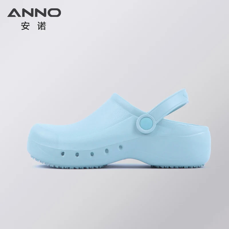 Soft Doctors Nurses Shoes EVA Anti-slip Clogs With Strap Operating Room Medical Slippers Chef Work Flat flip for Long Standing Light Blue(QianLan)