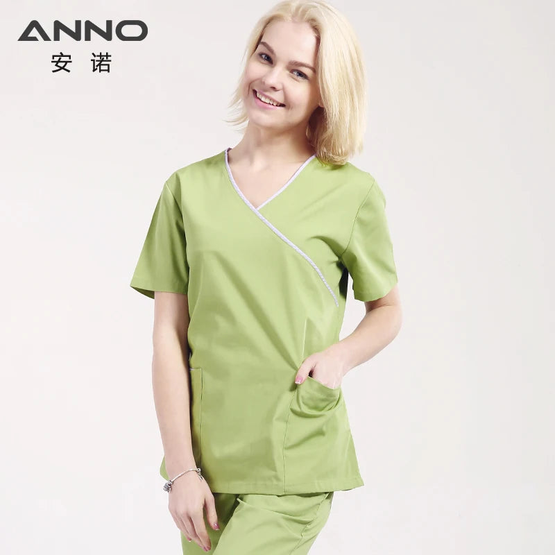 ANNO Adjustable Waist Nurse uniform Women Scrubs Set Nursing Form Dentistry Cloths Hospital Paramedic Clothes