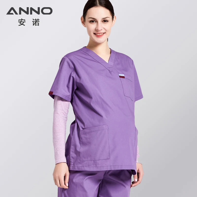 ANNO Maternity Work wear Loose Pregnant Woman Nurse Uniforms Hospital Clothing Female Adjustable Waist Scrubs Set
