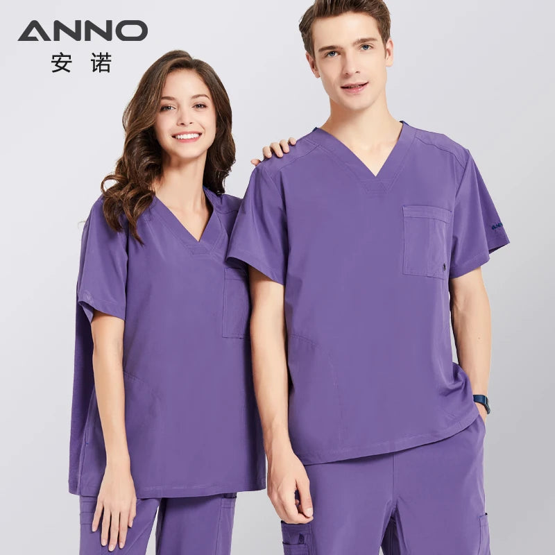 ANNO Nurse Uniform Non Stick Hair Fabric Pet Hospital Clothes Scrubs Set Work Doctor Suit Stretch Elasticity Cool Material