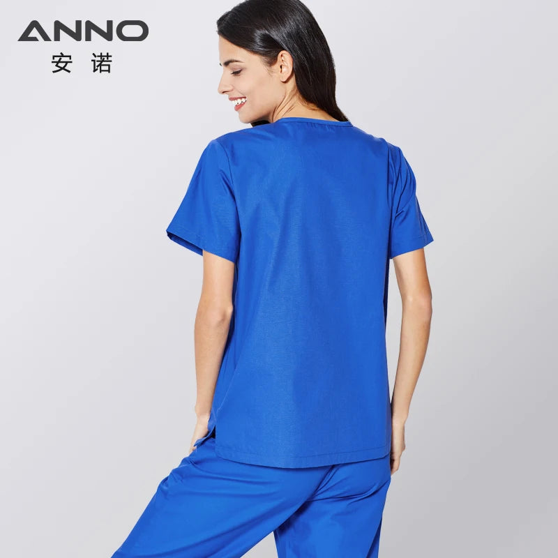 ANNO Scrubs Set with Short Sleeves Unisex Nursing Scrub Suit Women Men Nurse Uniform Clothing Clinic Uniforms Hospital Grown