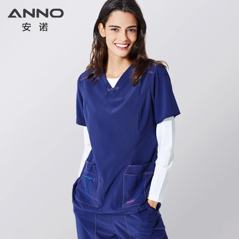 ANNO Non-stick Hair Scrubs Set Elasticity Nurse Uniform Slim fit Nursing Dress Pet Hospital Staff Cloths Veterinary Work Wear