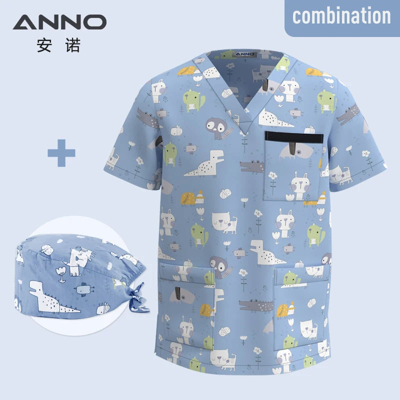 ANNO Hospital Staff Medical Nursing Uniforms Clothing Scrub Tops for Male Female Dental Clinic Supplies Nurse Uniforms Shirt