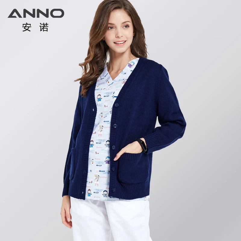 ANNO Long Sleeves Cotton Sweater Winter Hospital Equipment Unisex Work Wear Clothing Keep Warm Shirt Nursing Accessories