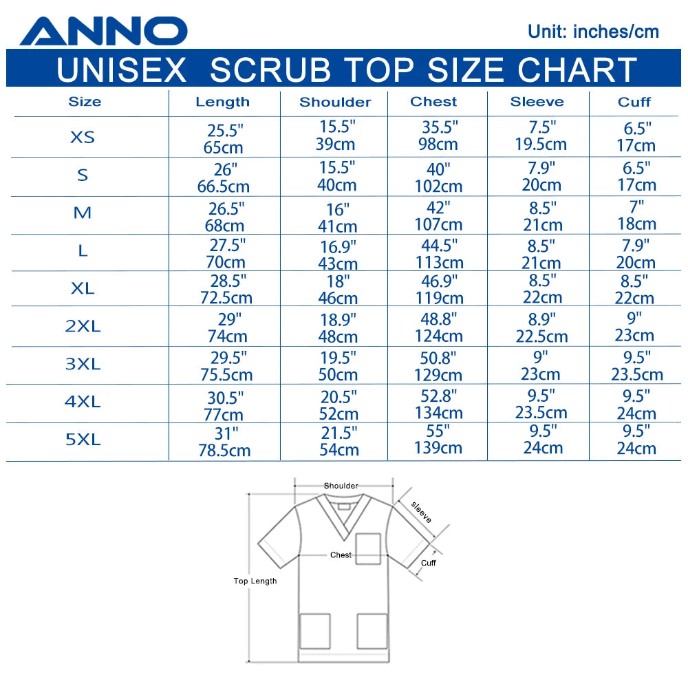 ANNO Hospital Staff Scrubs Top Medical Sanitary Nursing Uniform Dental Clinic Print Beauty Caregiver Coveralls
