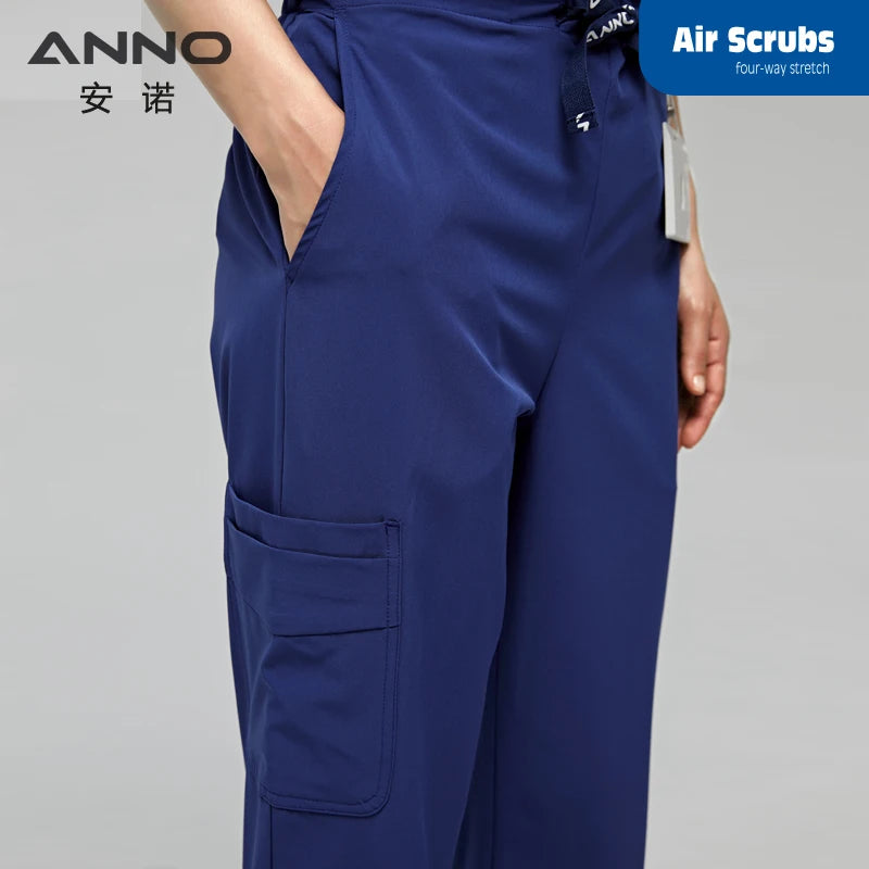 ANNO Scrubs Set with Spandex Hospital Work Nursing Uniform Quality Stretch Fabric surgical Suit Unisex Nurse Dental Clothing