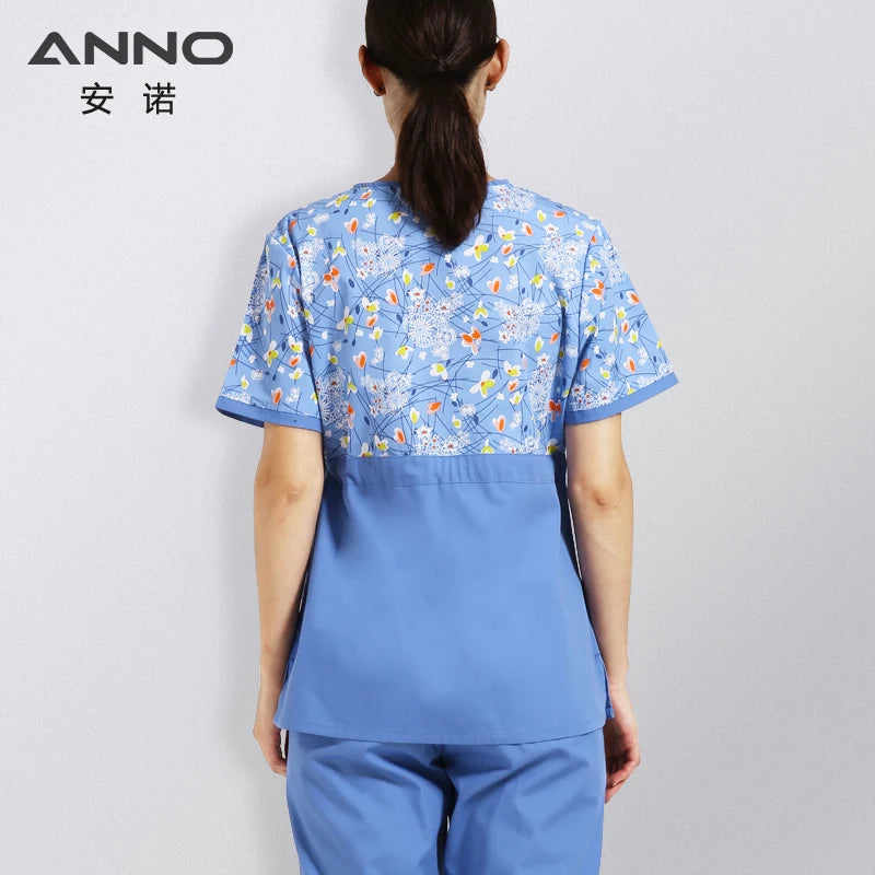 ANNO Women Hospital Nurse Uniform with Adjust Waist Body Scrubs Tops Pretty Clinic Paramedic Clothing Cosmetologist Coveralls