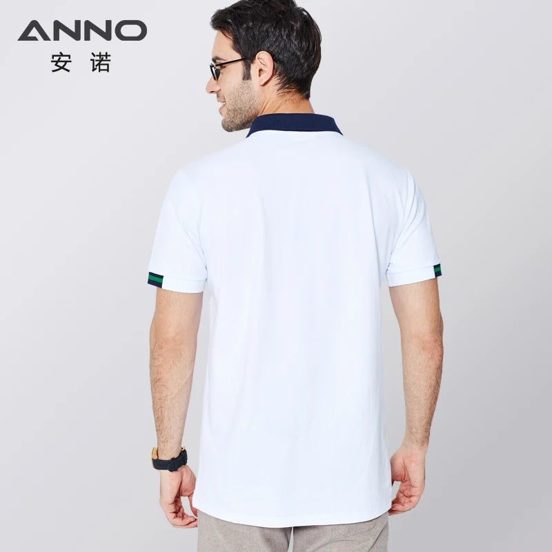 ANNO Leisure Polo Shirt for Male Lapel Collar White Elasticity Scrubs Men Nurse Dress Tops Work Casual Style Wear Work