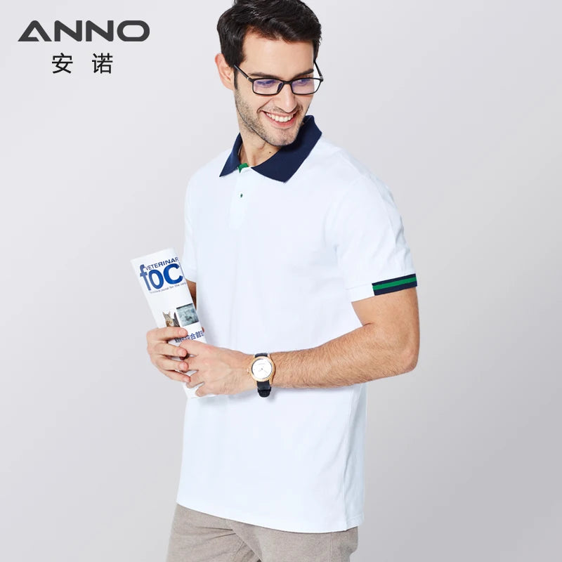 ANNO Leisure Polo Shirt for Male Lapel Collar White Elasticity Scrubs Men Nurse Dress Tops Work Casual Style Wear Work
